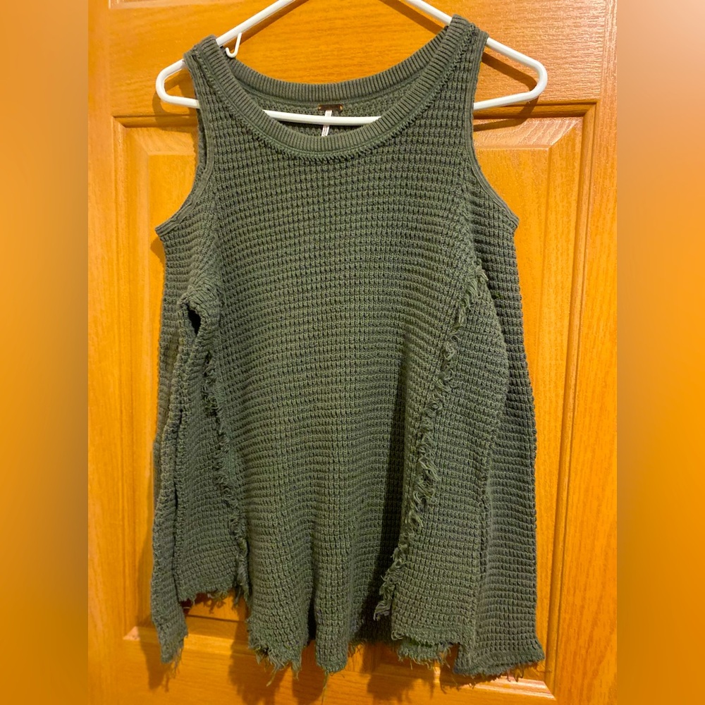Free People Green Off-the-Shoulder Sweater